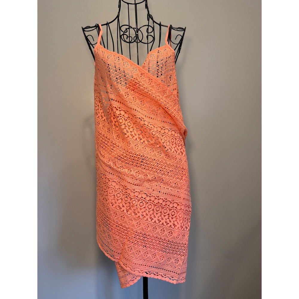 Victoria's Secret Coral Peach‎ Crochet Lace Wrap Swim Cover Up Dress Small